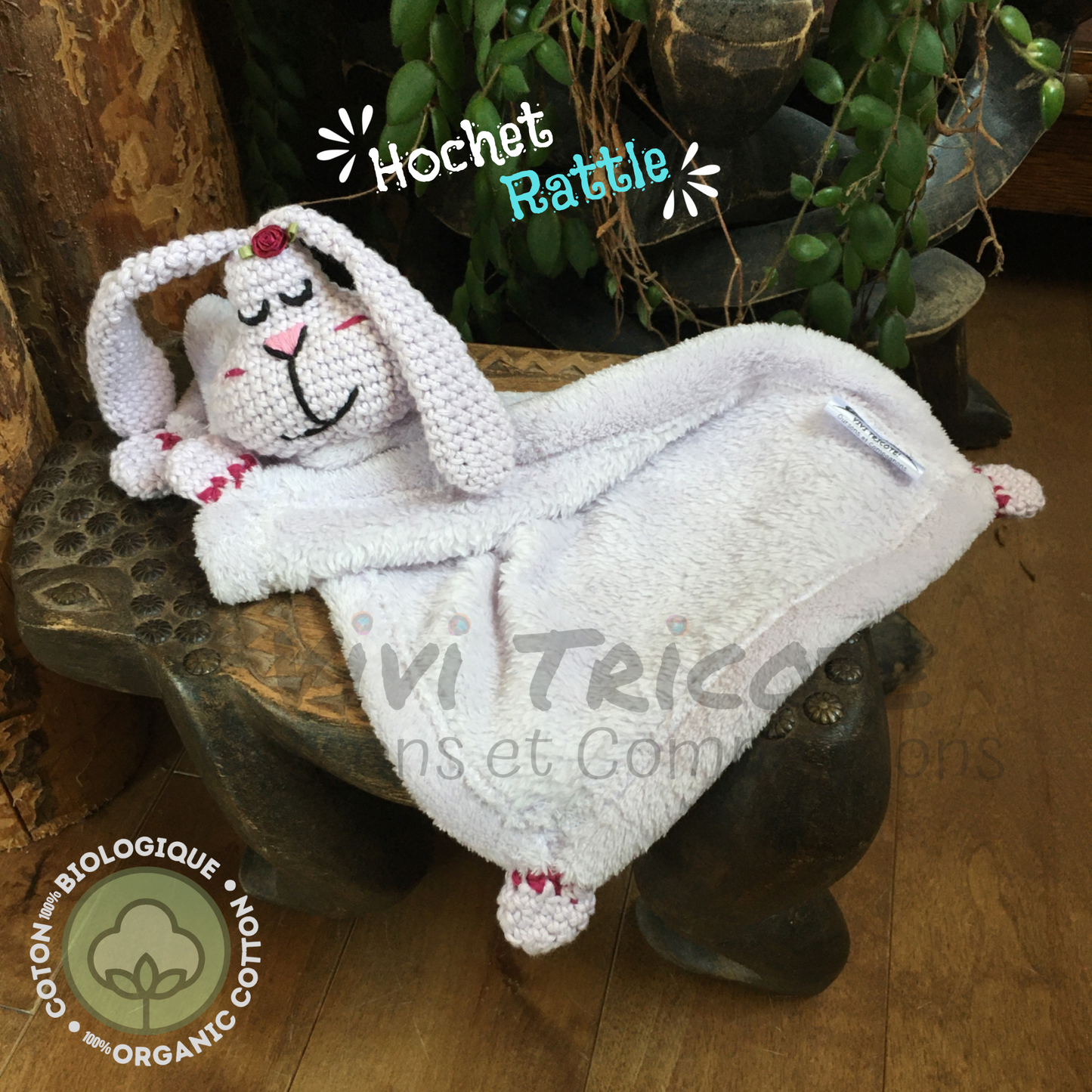 BUNNY RATTLE softie-blankie (881) Contain organic cotton