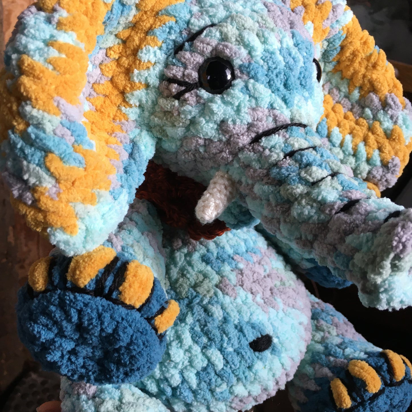 PINTO THE TURQUOISE ELEPHANT with big belly, can be personalized as a birth plushie