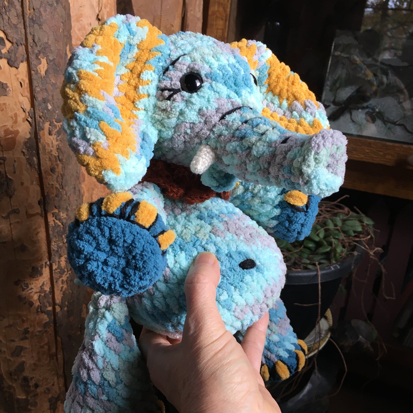 PINTO THE TURQUOISE ELEPHANT with big belly, can be personalized as a birth plushie