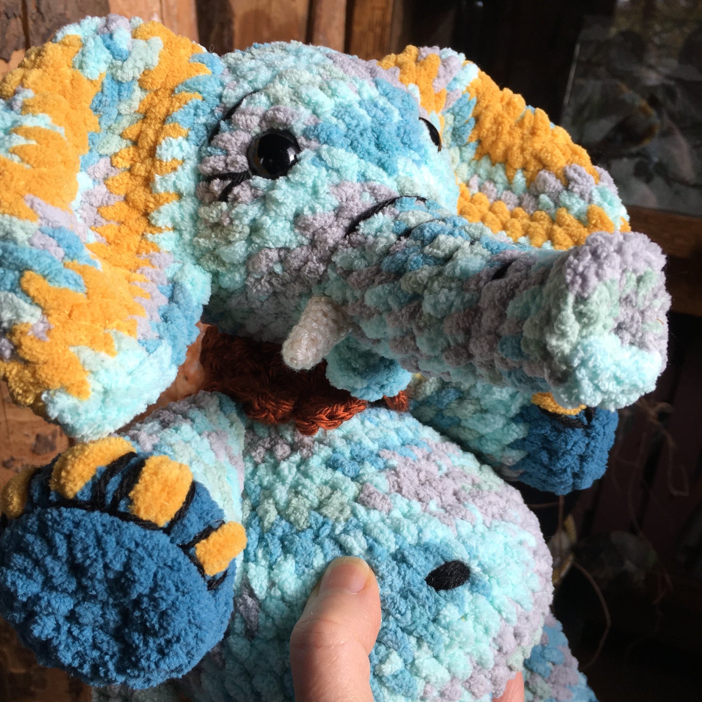 PINTO THE TURQUOISE ELEPHANT with big belly, can be personalized as a birth plushie