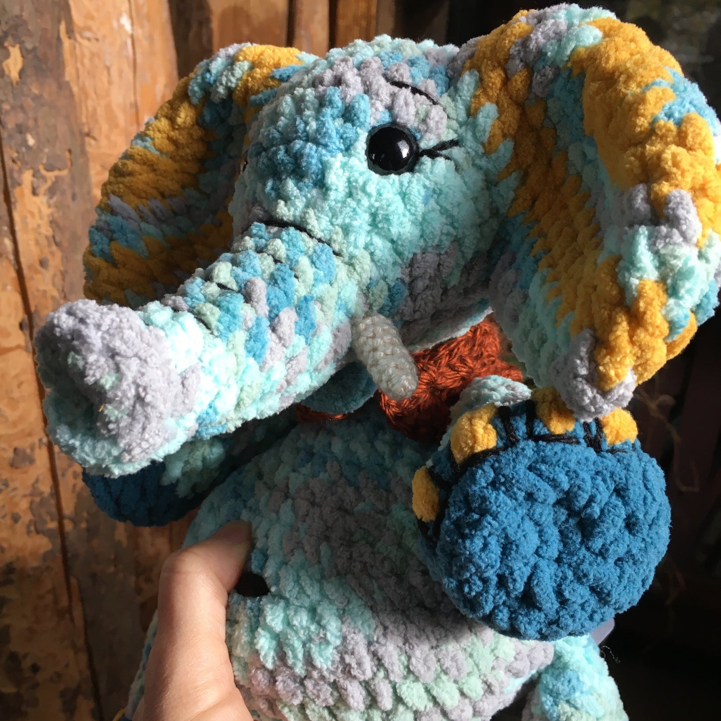 PINTO THE TURQUOISE ELEPHANT with big belly, can be personalized as a birth plushie