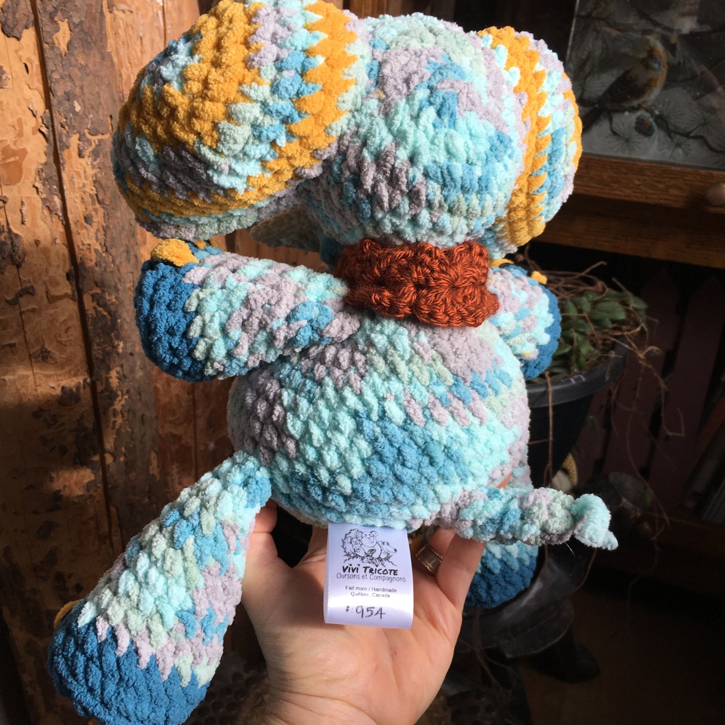 PINTO THE TURQUOISE ELEPHANT with big belly, can be personalized as a birth plushie