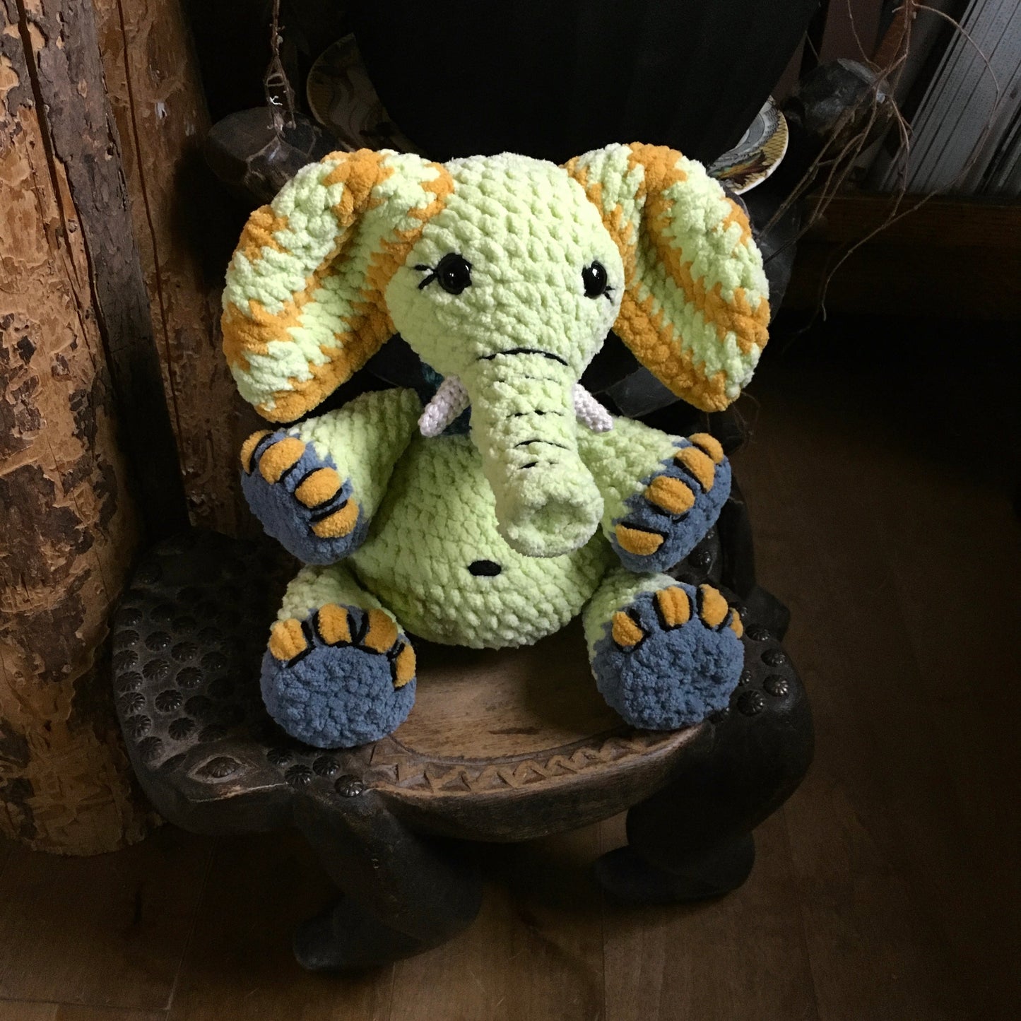 API THE LIME GREEN ELEPHANT with big belly, can be personalized as a BIRTH DOGGIE