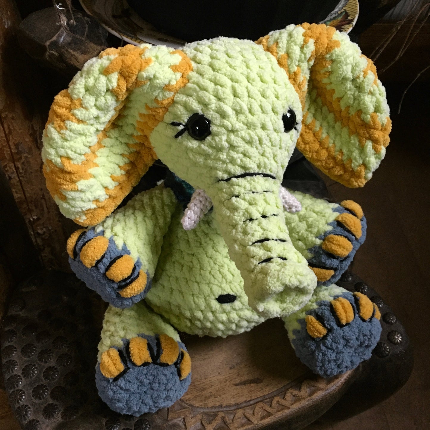 API THE LIME GREEN ELEPHANT with big belly, can be personalized as a BIRTH DOGGIE
