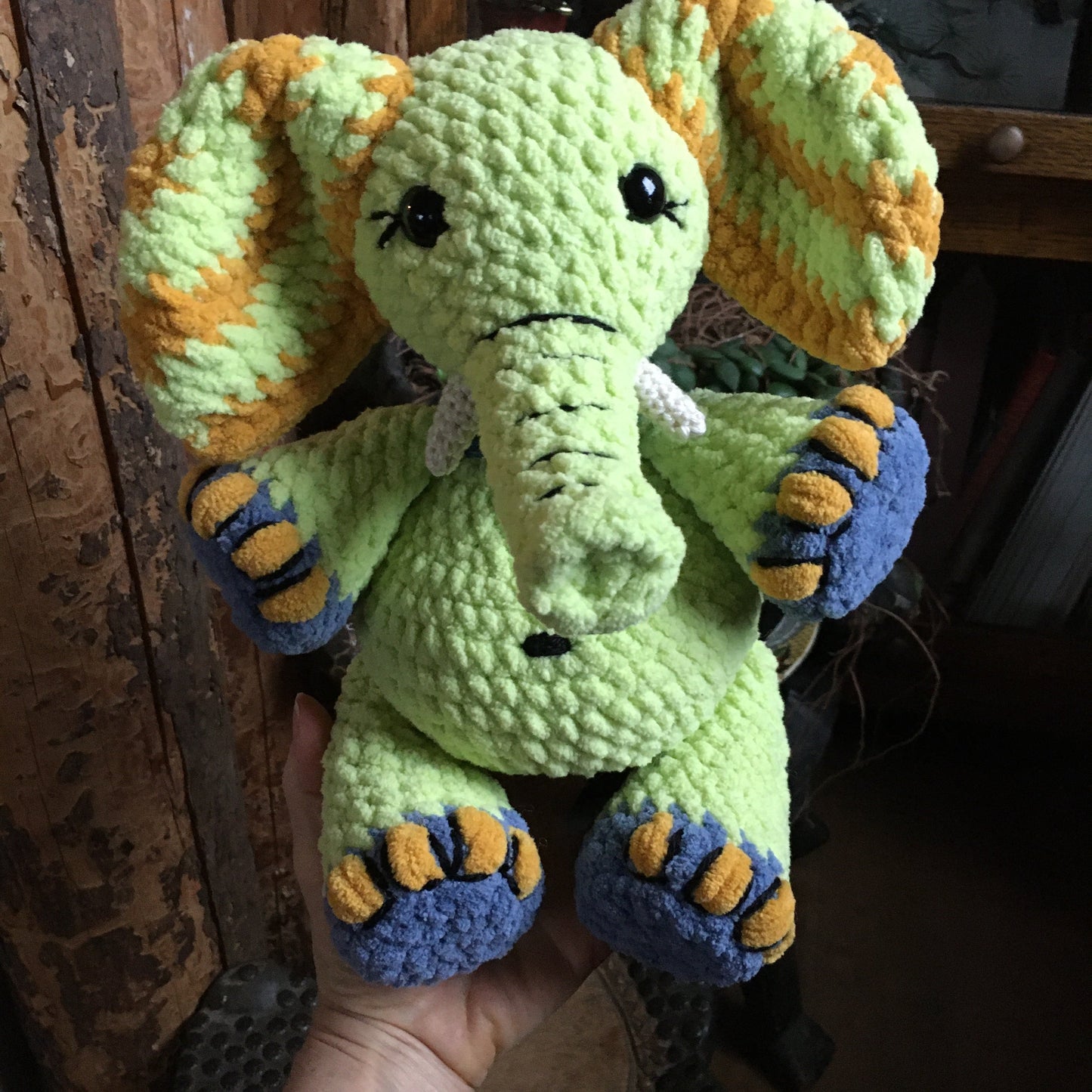 API THE LIME GREEN ELEPHANT with big belly, can be personalized as a BIRTH DOGGIE