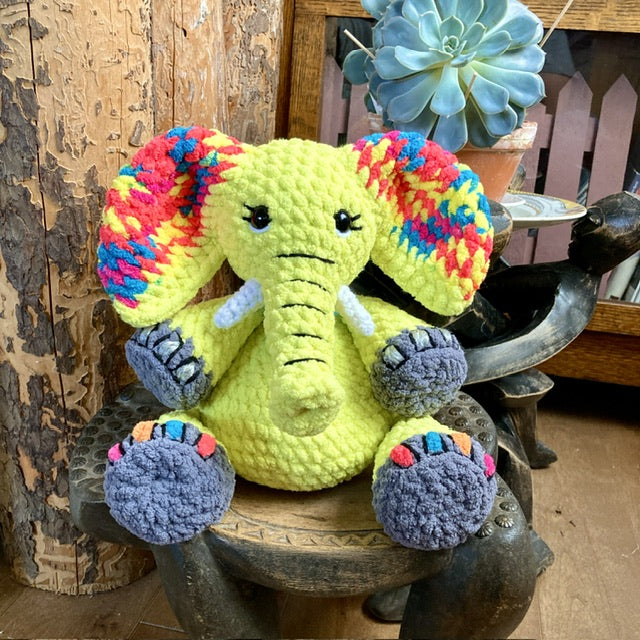 FANFAN L’ÉLÉPHANT JAUNE SCINTILLANT à grosse bedaine - peut être personnalisé en PELUCHE DE NAISSANCE
