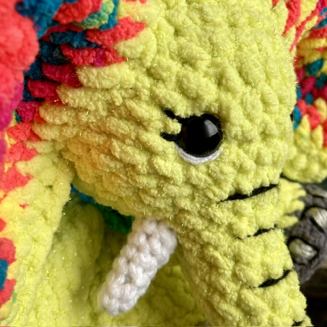 FANFAN L’ÉLÉPHANT JAUNE SCINTILLANT à grosse bedaine - peut être personnalisé en PELUCHE DE NAISSANCE