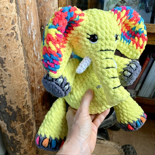 FANFAN L’ÉLÉPHANT JAUNE SCINTILLANT à grosse bedaine - peut être personnalisé en PELUCHE DE NAISSANCE