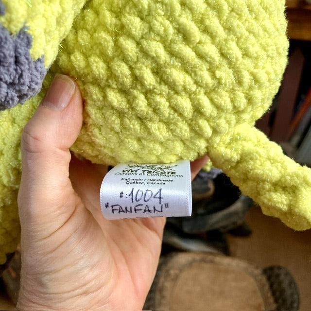 FANFAN L’ÉLÉPHANT JAUNE SCINTILLANT à grosse bedaine - peut être personnalisé en PELUCHE DE NAISSANCE