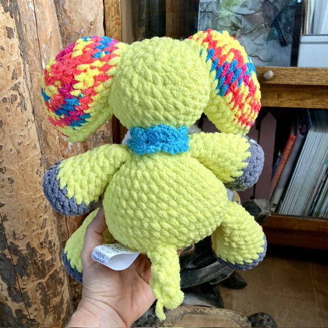FANFAN L’ÉLÉPHANT JAUNE SCINTILLANT à grosse bedaine - peut être personnalisé en PELUCHE DE NAISSANCE
