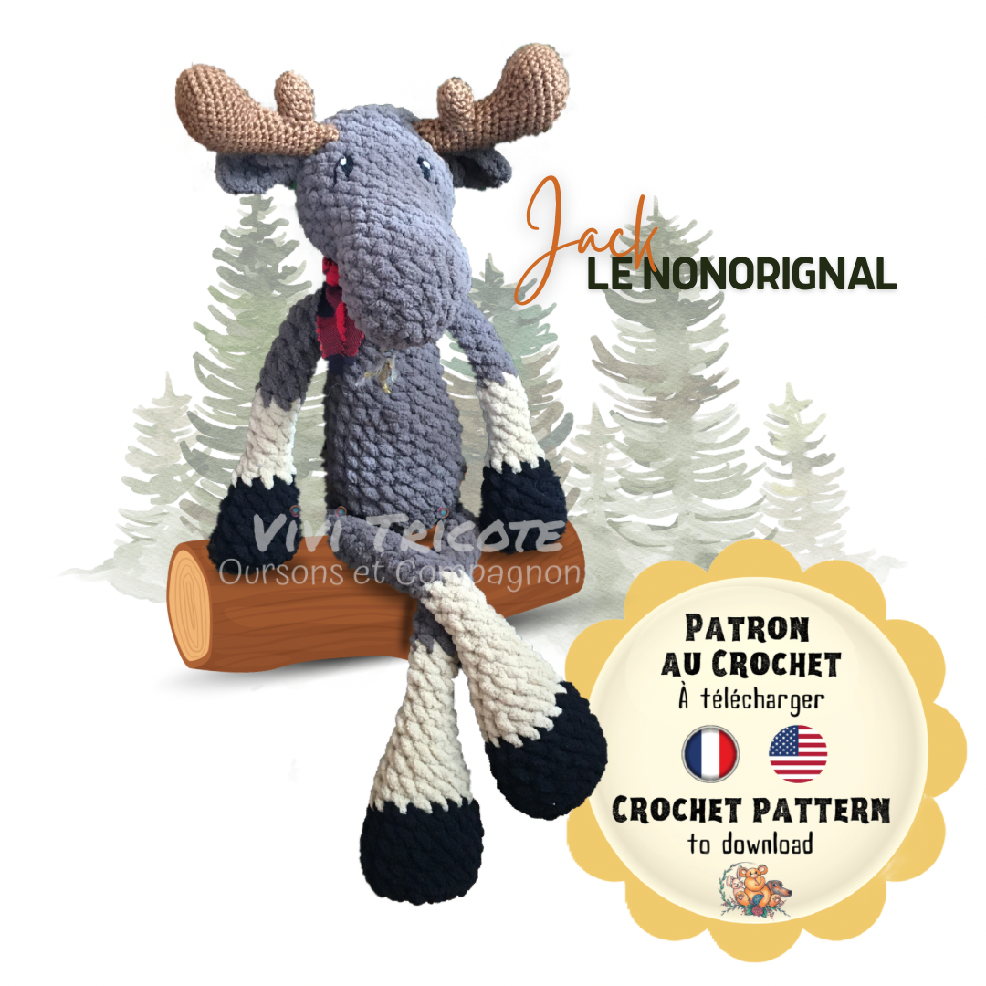 Jack le Nonorignal / the Moomoose - CROCHET PATTERN to download, French or English PDF
