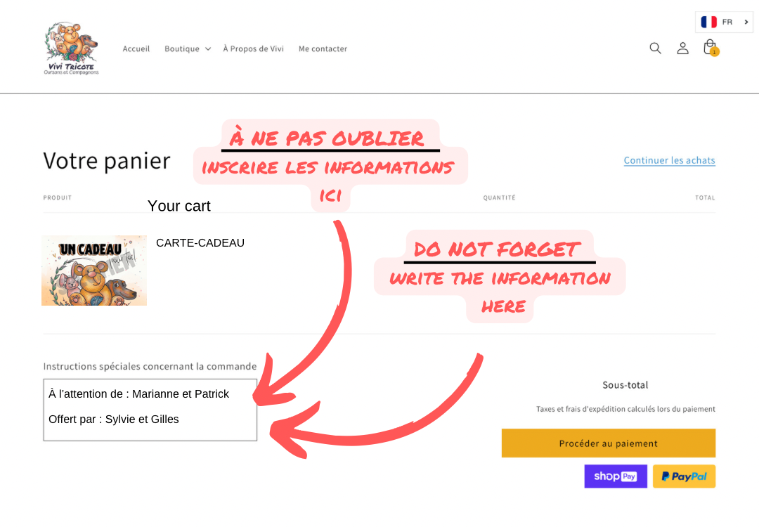 GIFT CARDS by post (French)