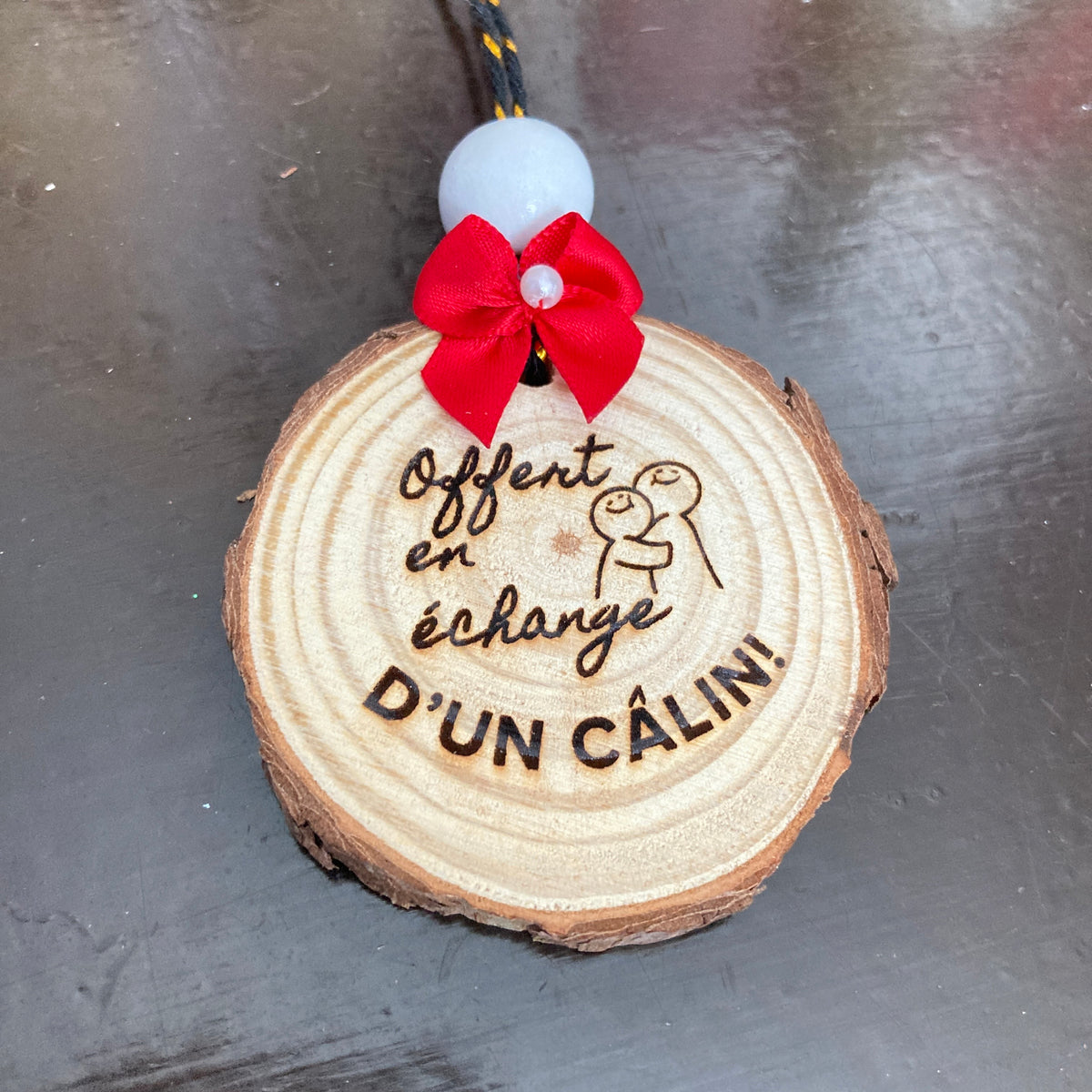 OFFERED IN EXCHANGE FOR A HUG - WOODEN LOG ORNAMENT (5-6 cm)
