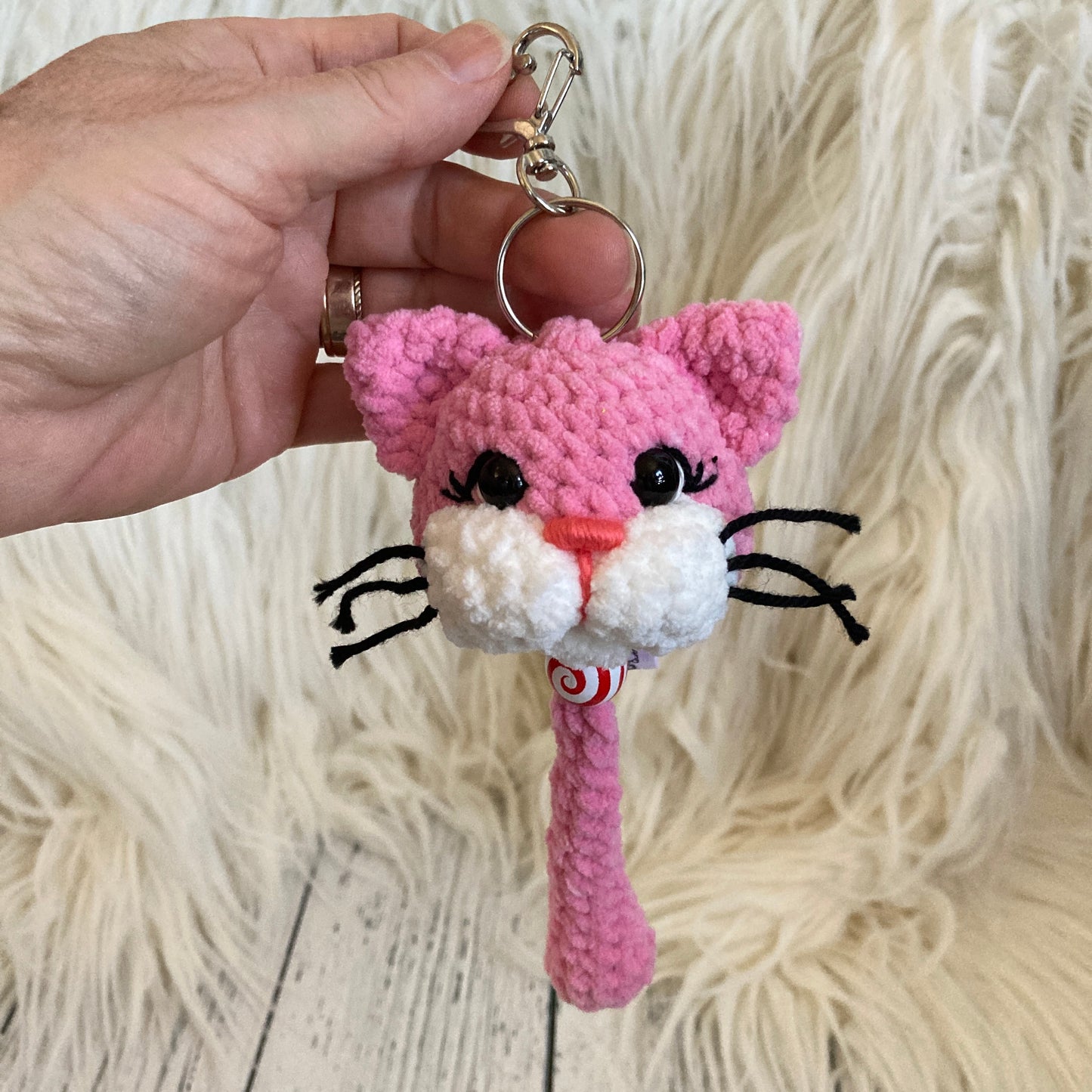 PORTE-CLÉS BONO LE CHATON rose et blanc