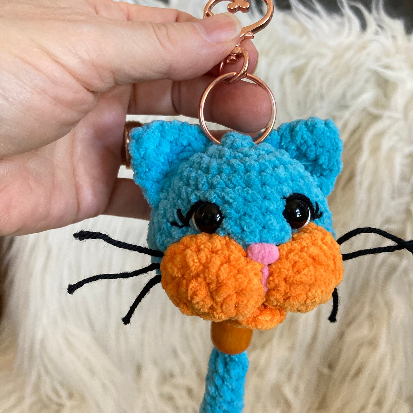 PORTE-CLÉS BONO LE CHATON bleu et orange