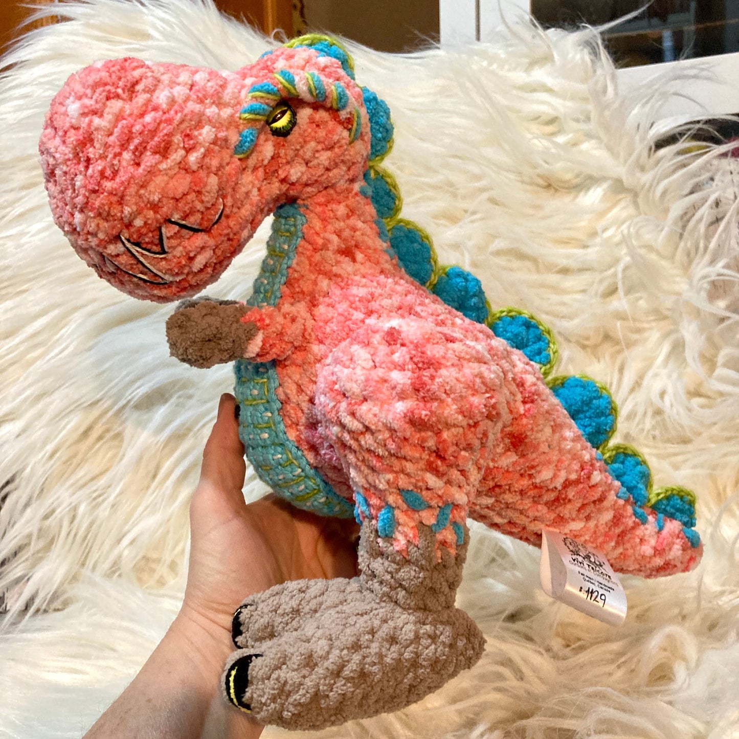 REX LE T-REX ROSE-CORAIL à grosse bedaine, peut être personnalisé en TOUTOU DE NAISSANCE (#1129)