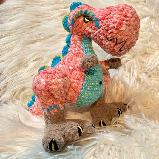 REX LE T-REX ROSE-CORAIL à grosse bedaine, peut être personnalisé en TOUTOU DE NAISSANCE (#1129)