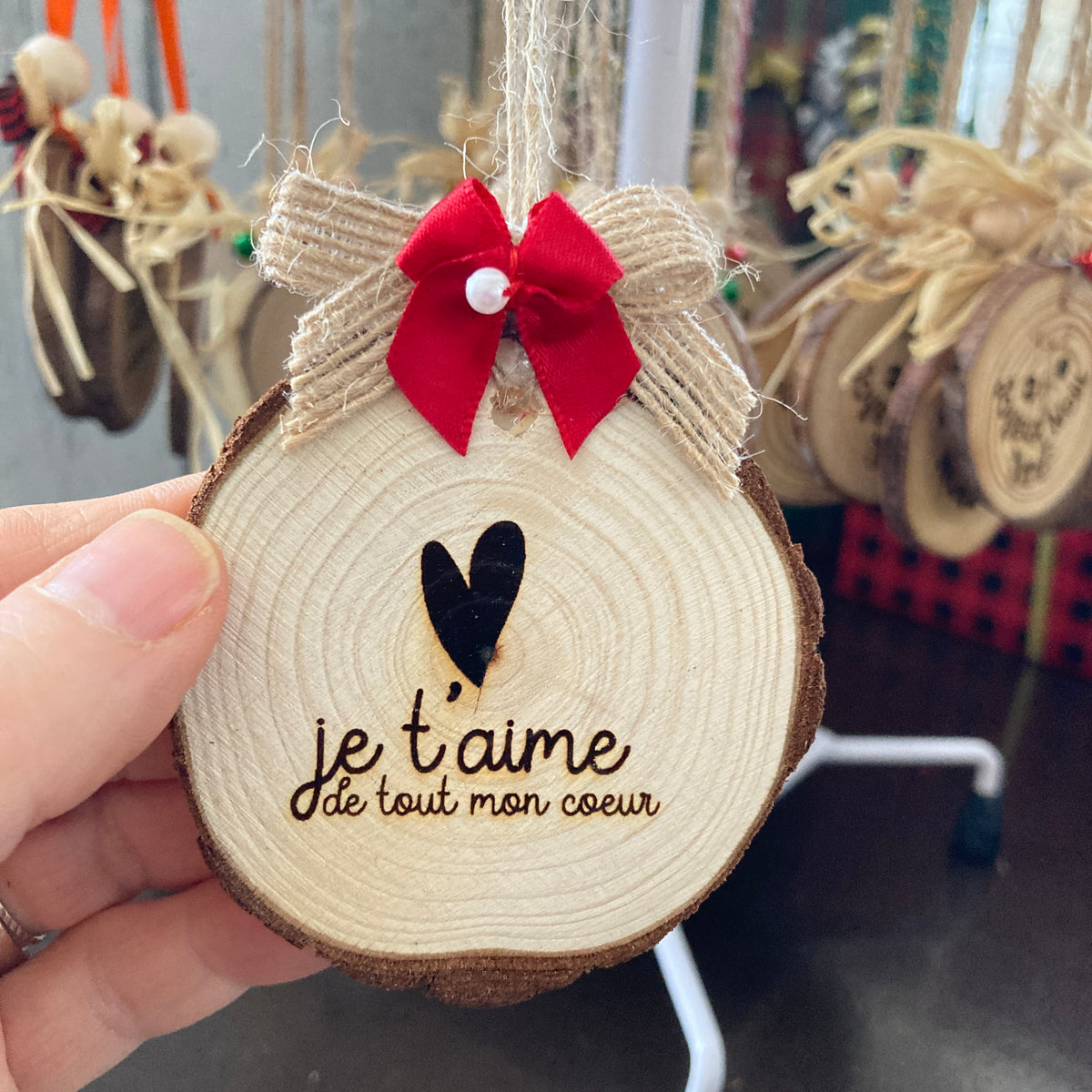 I LOVE YOU WITH ALL MY HEART - WOODEN LOG ORNAMENT (5-6 cm)