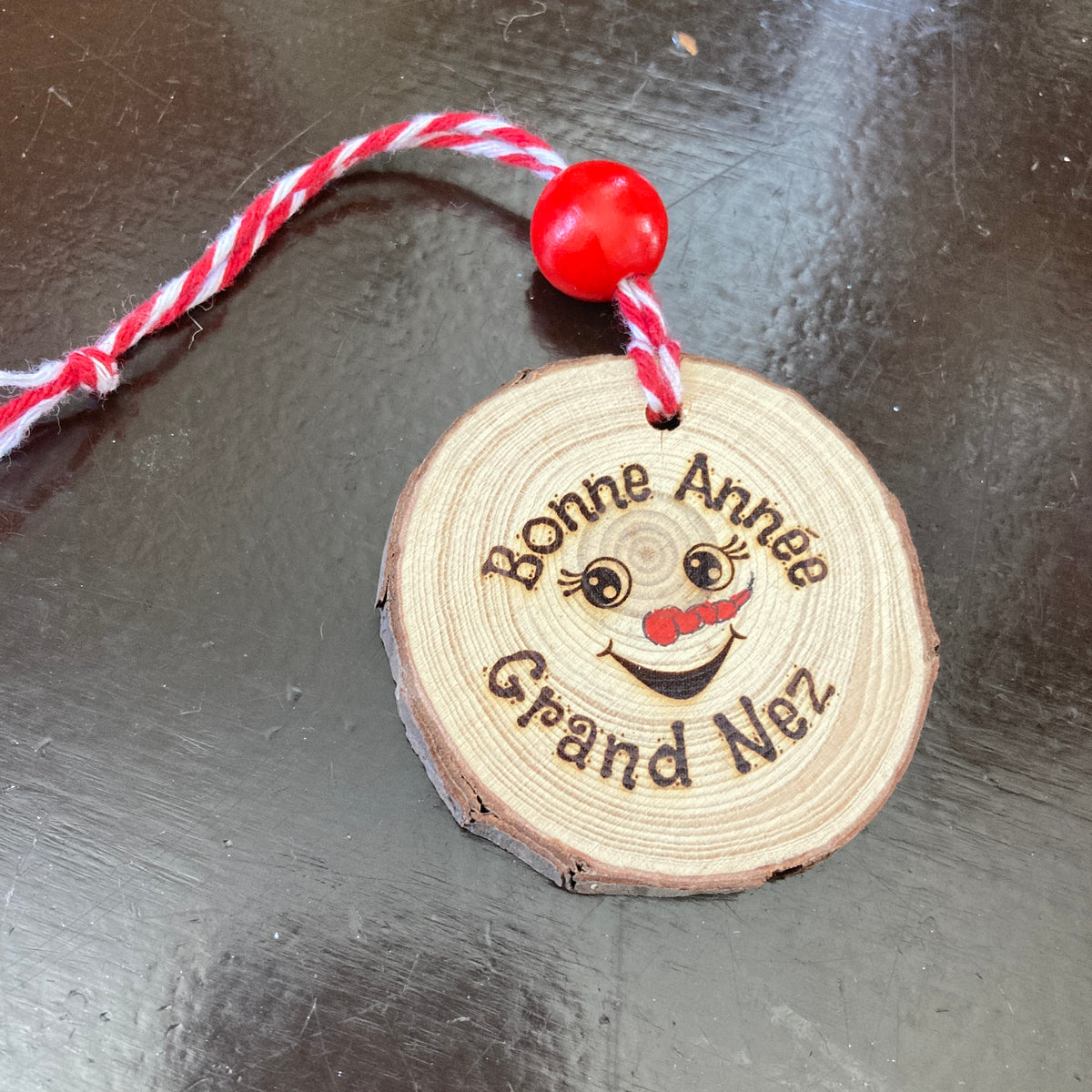 HAPPY NEW YEAR BIG NOSE (#1) - Engraved Wooden Ornament
