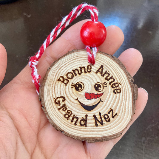 HAPPY NEW YEAR BIG NOSE (#1) - Engraved Wooden Ornament