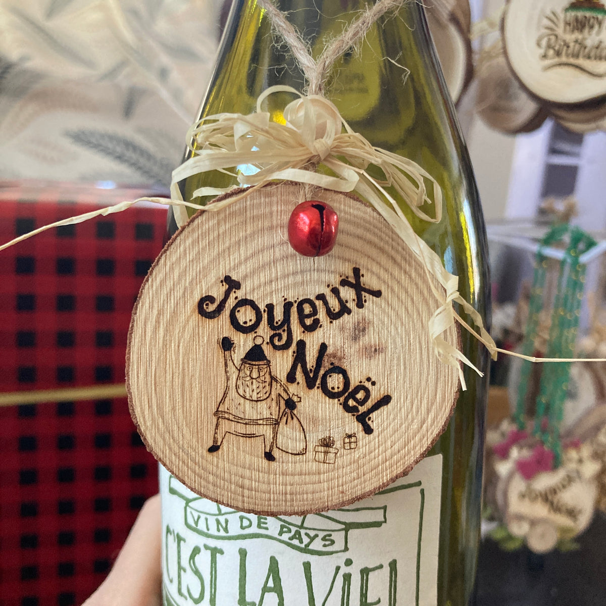 JOYEUX NOËL (Père-Noël) - ORNEMENT en BOIS gravé