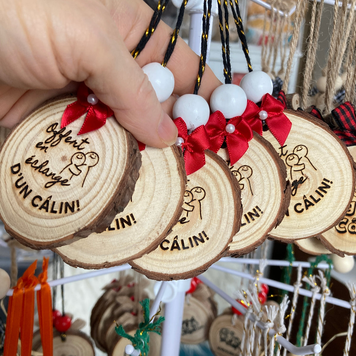 OFFERED IN EXCHANGE FOR A HUG - WOODEN LOG ORNAMENT (5-6 cm)