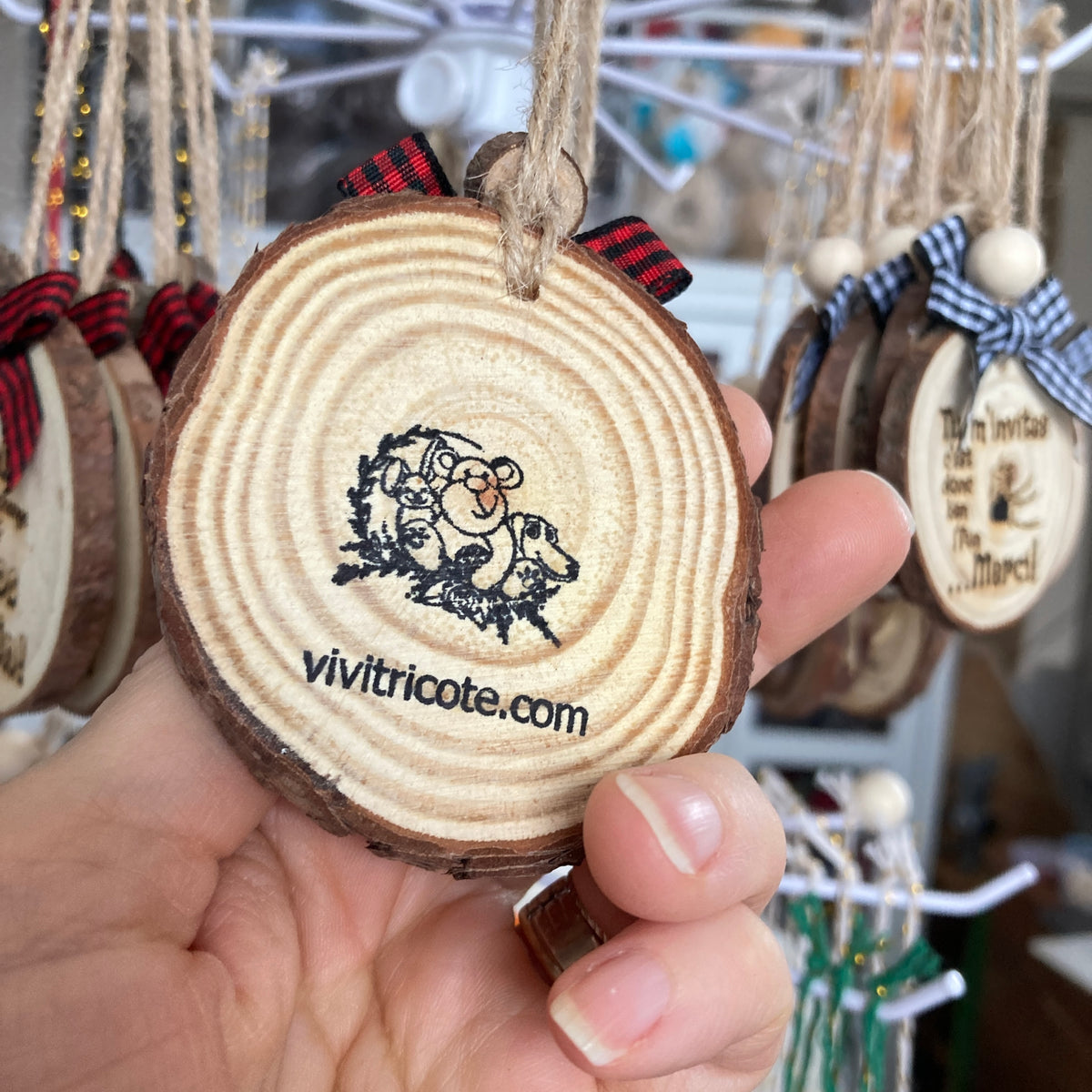 OFFERED IN EXCHANGE FOR A HUG - WOODEN LOG ORNAMENT (5-6 cm)