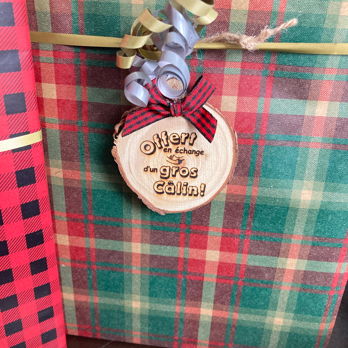 OFFERED IN EXCHANGE FOR A BIG HUG - WOODEN LOG ORNAMENT (5-6 cm)