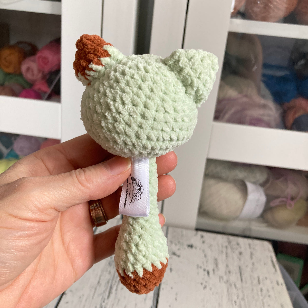 BONO the jade green/brown mini-KITTEN - RATTLE (1165)