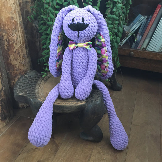 The LILAC RABBIT with long legs and long ears, the ideal gift for Easter, Can be personalized as a BIRTH PLUSHIES