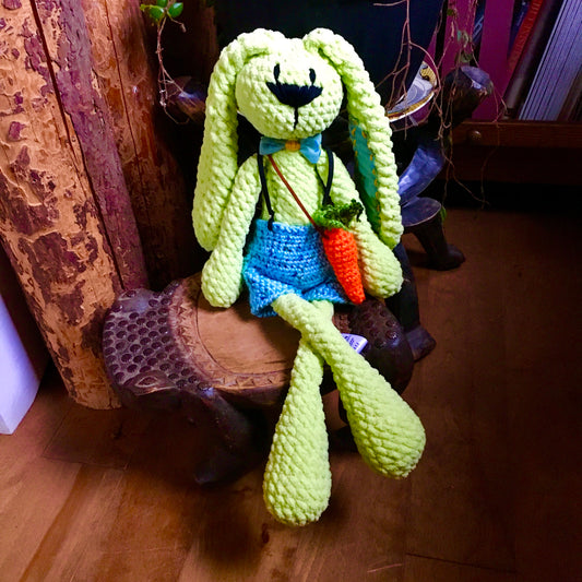 The LIME GREEN CULOTTED RABBIT - Can be personalized as a birth plushies