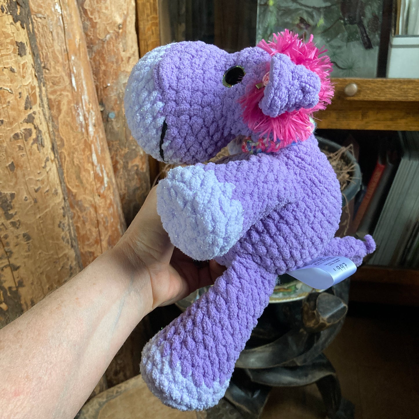 VIOLETTE L’HIPPOPOTAME LILAS avec yeux jaune/vert, Peut être personnalisé en TOUTOU DE NAISSANCE