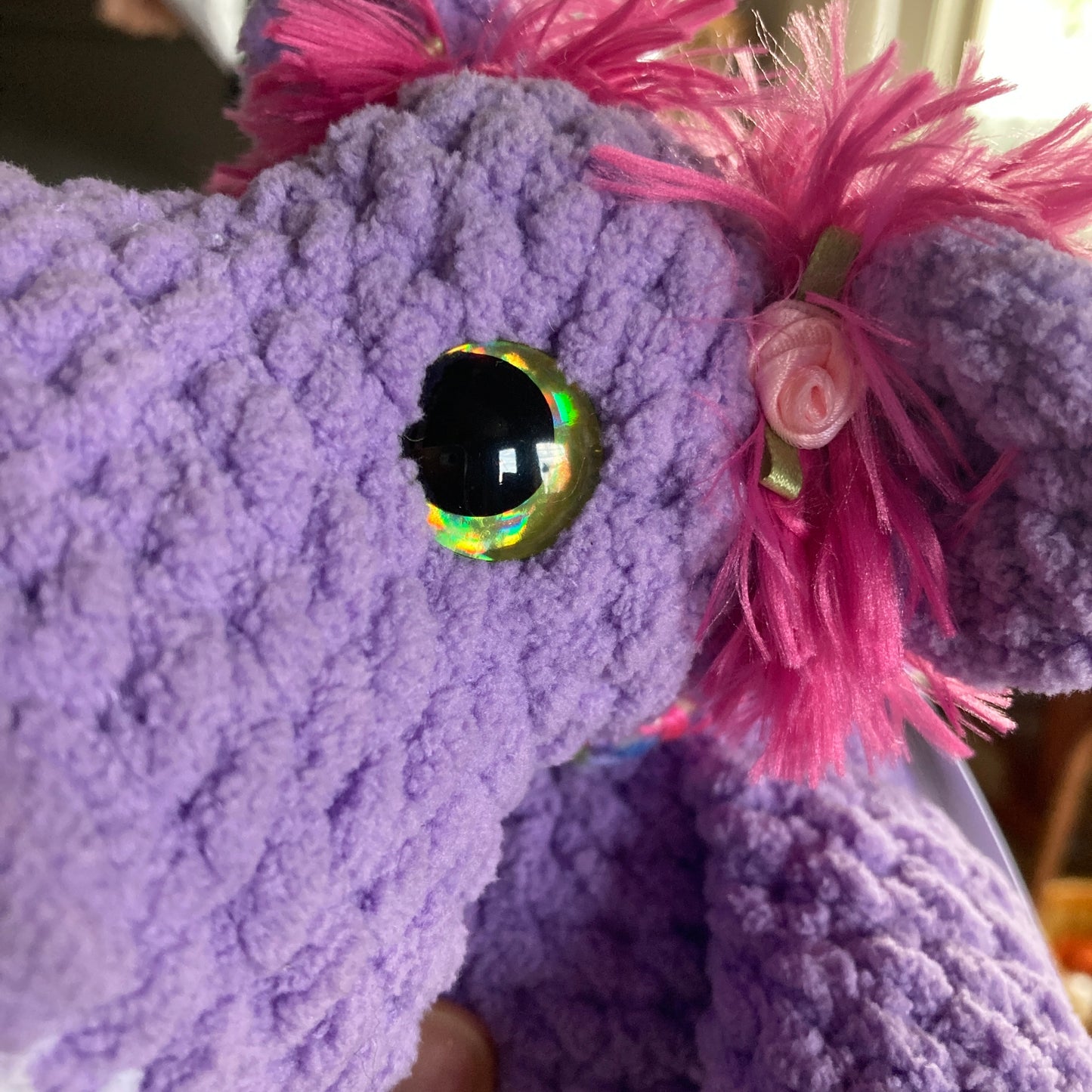 VIOLETTE THE LILAC HIPPO with yellow/green eyes, Can be personalized as a BIRTH PLUSHIES