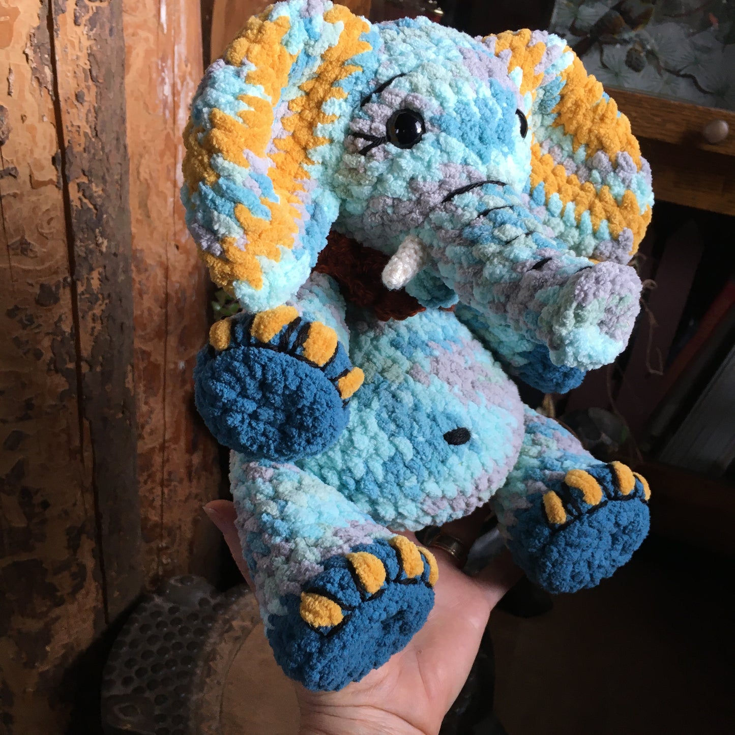 PINTO THE TURQUOISE ELEPHANT with big belly, can be personalized as a birth plushie