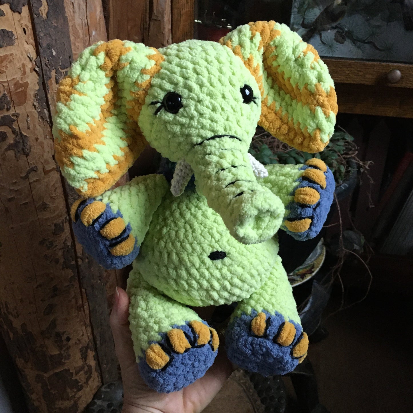 API THE LIME GREEN ELEPHANT with big belly, can be personalized as a BIRTH DOGGIE