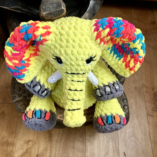 FANFAN L’ÉLÉPHANT JAUNE SCINTILLANT à grosse bedaine - peut être personnalisé en PELUCHE DE NAISSANCE