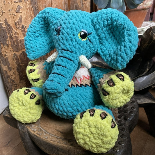 BOUMBA L’ÉLÉPHANT TURQUOISE à grosse bedaine - peut être personnalisé en PELUCHE DE NAISSANCE