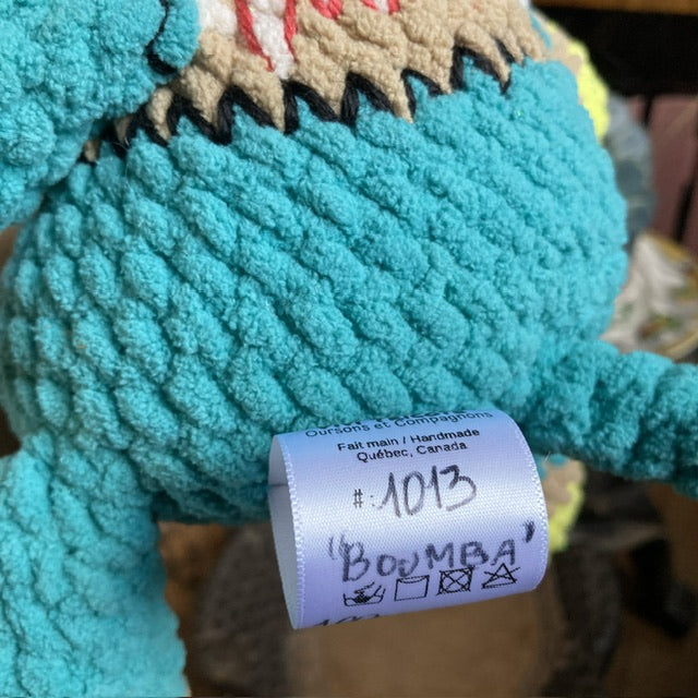 BOUMBA L’ÉLÉPHANT TURQUOISE à grosse bedaine - peut être personnalisé en PELUCHE DE NAISSANCE