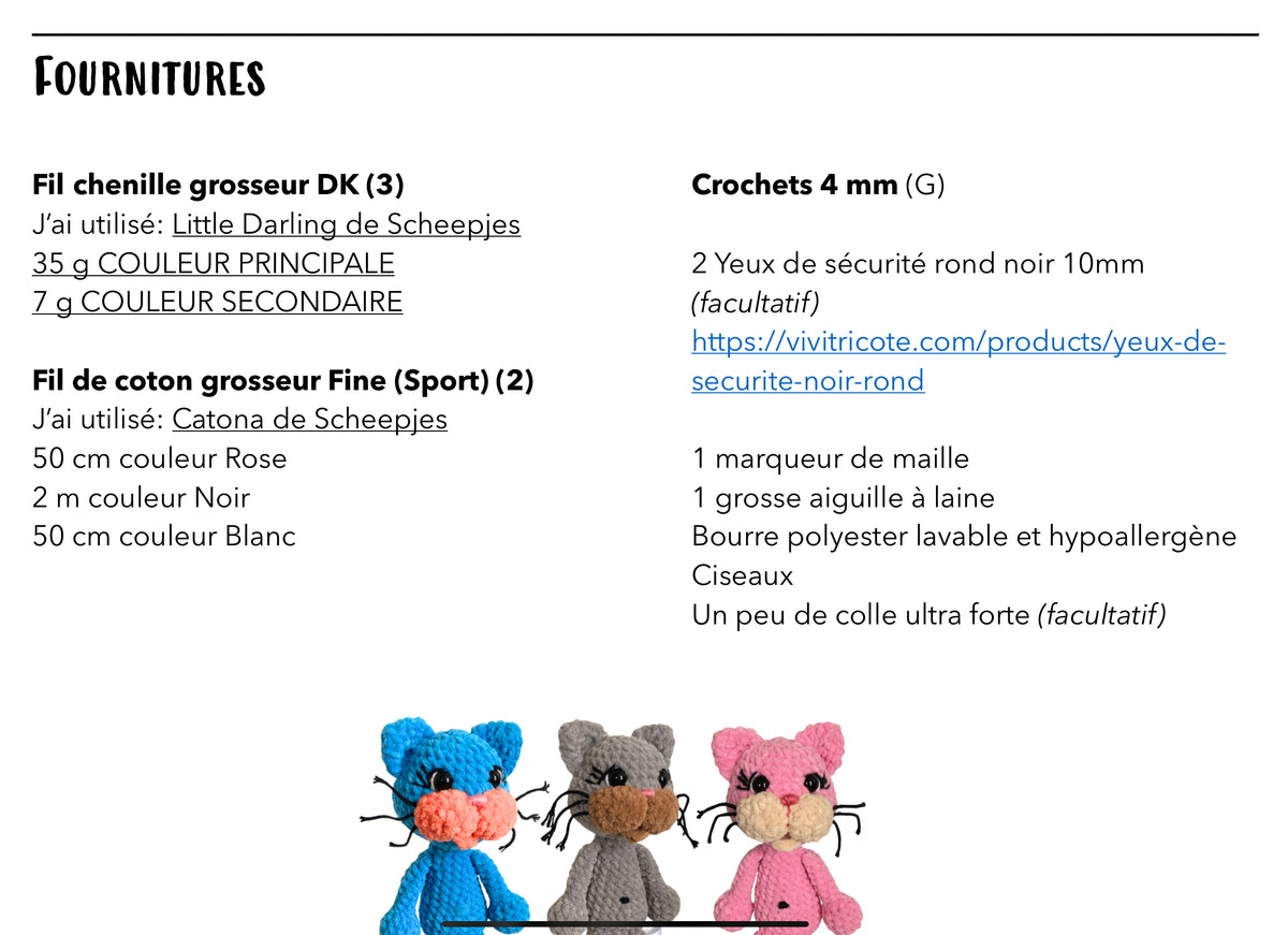 BONO the mini kitten - CROCHET PATTERN to download, PDF tutorial in French
