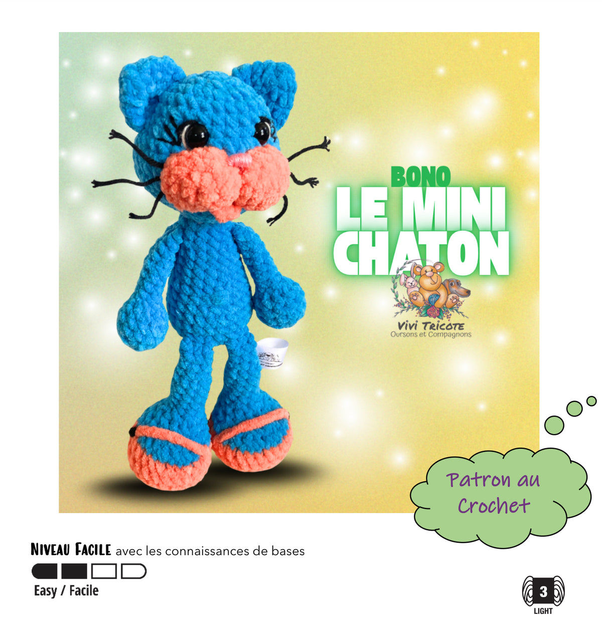BONO the mini kitten - CROCHET PATTERN to download, PDF tutorial in French