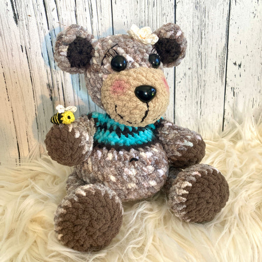 MINNIE THE POOH - chocolate, cream and turquoise - can be personalized as a BIRTH SOFT TOY