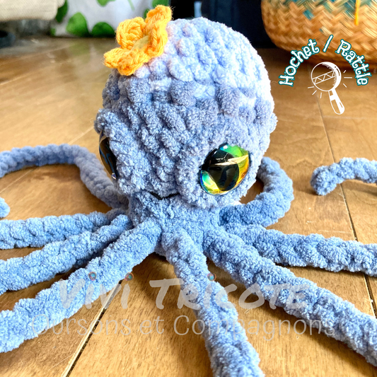 OLLIE LA PIEUVRE bleue - Amigurumi HOCHET avec MAGNIFIQUES YEUX IRIDESCENTS (#1037)