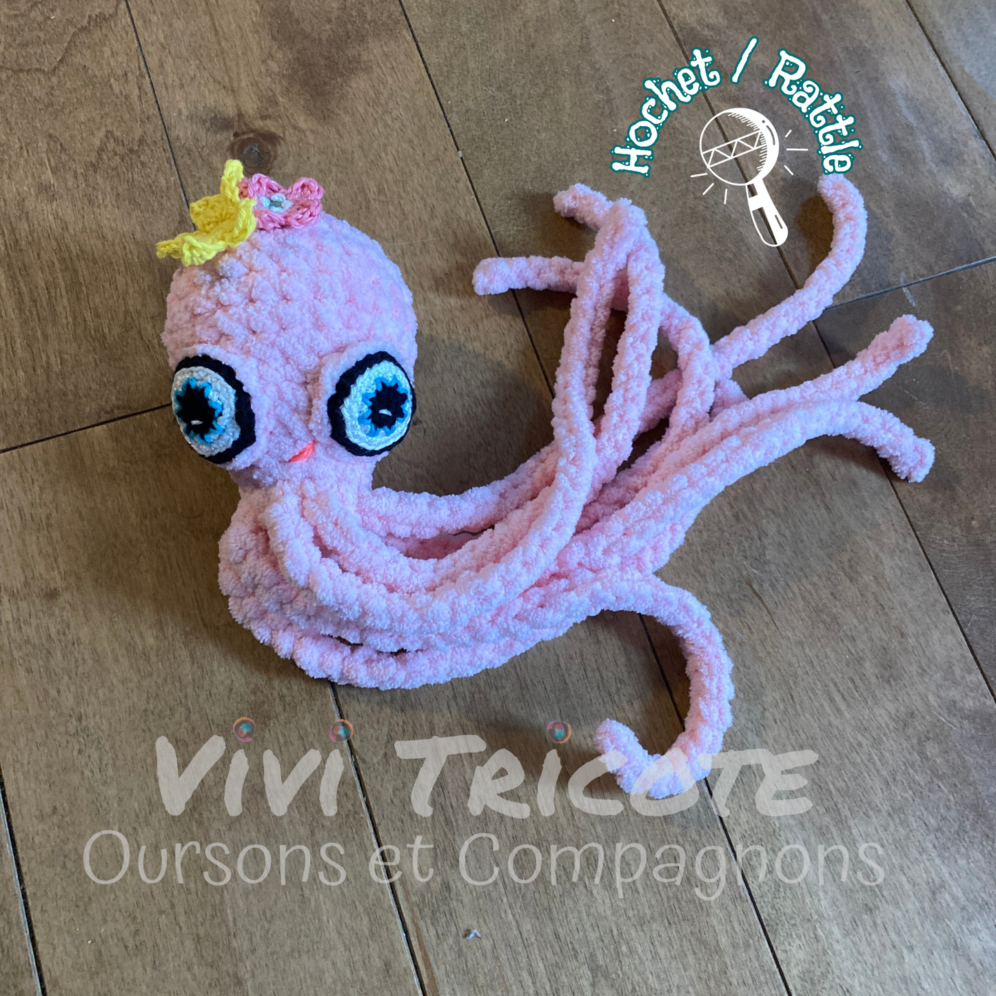OLLIE THE OCTOPUS Baby Pink - Amigurumi RATTLE (#1052)