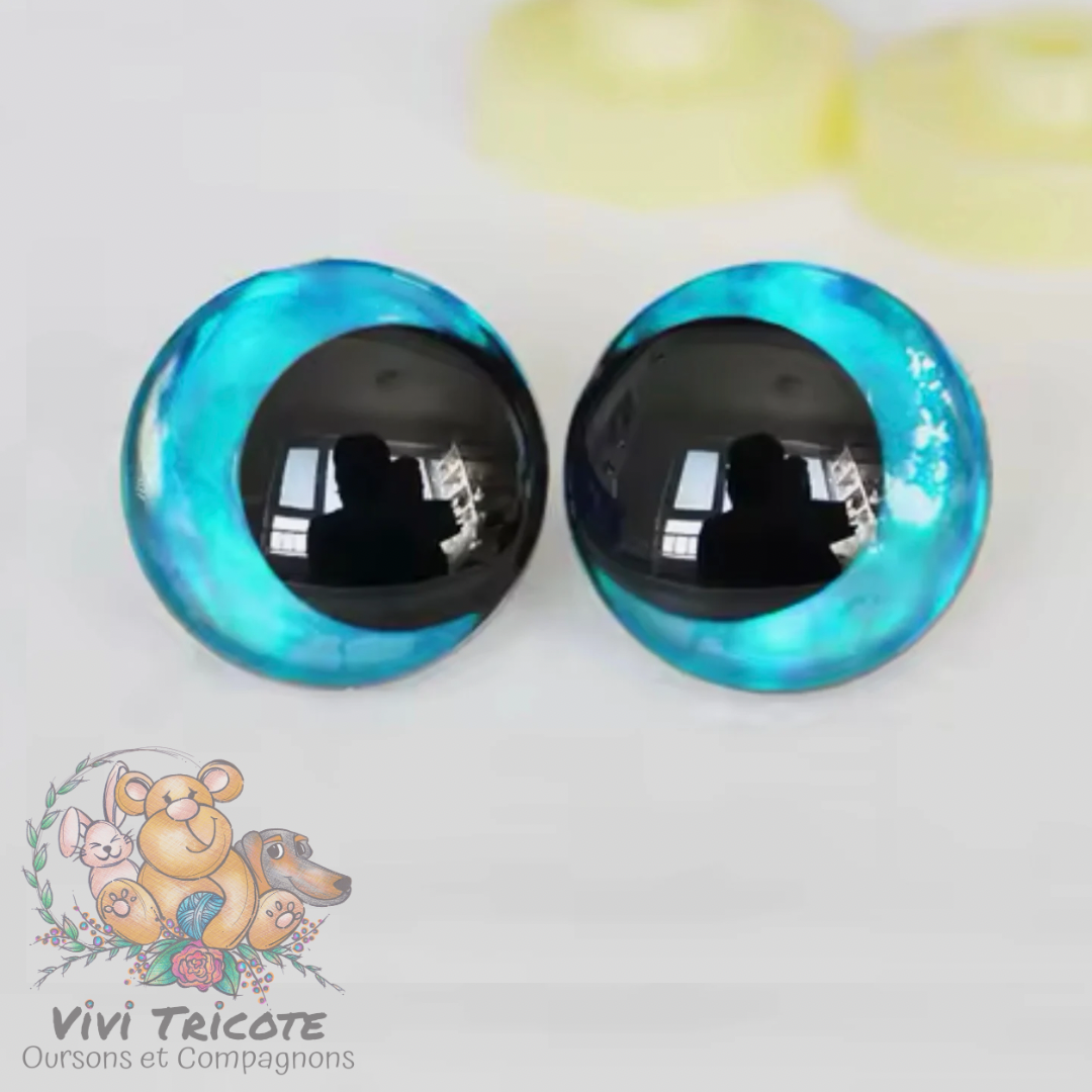 YEUX 3D DEMI-LUNE Bleu - 14mm - 16mm - 18mm - 20mm -25mm - 30mm