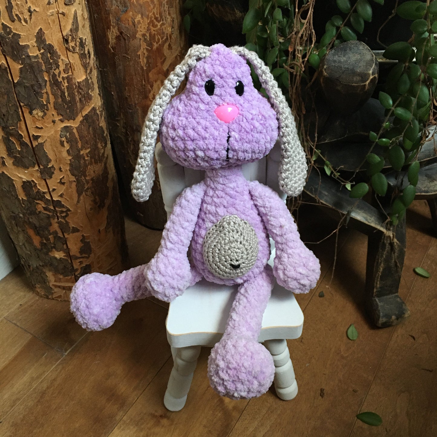 PERLIN PINPIN the Squeeze-it bunny with floppy ears- Lilac and beige