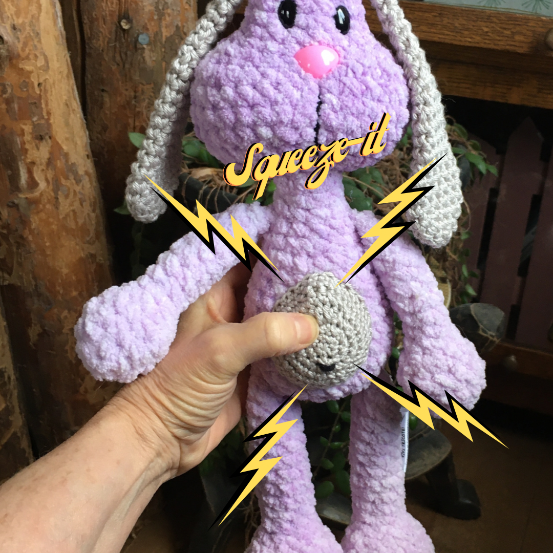 PERLIN PINPIN the Squeeze-it bunny with floppy ears- Lilac and beige