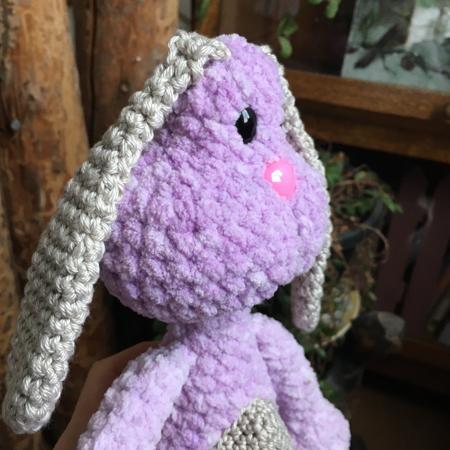 PERLIN PINPIN the Squeeze-it bunny with floppy ears- Lilac and beige