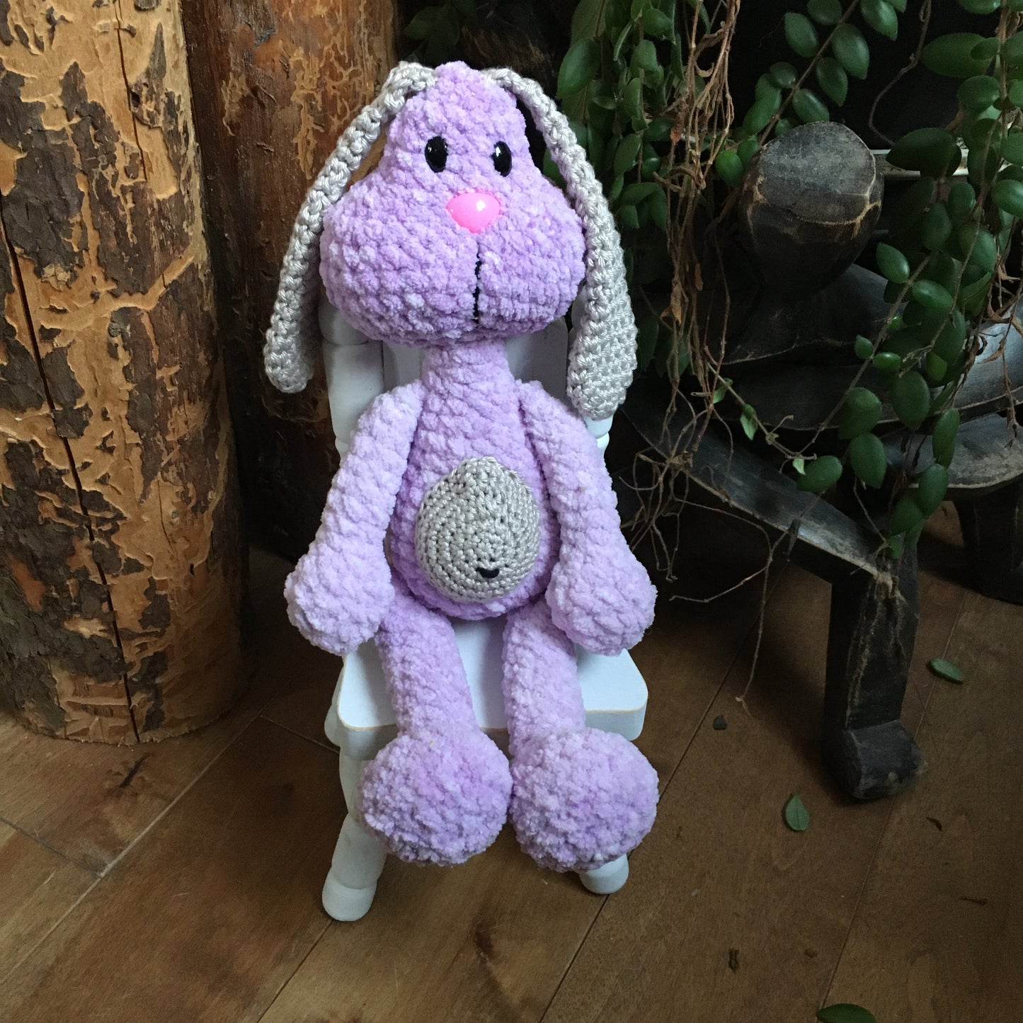 PERLIN PINPIN the Squeeze-it bunny with floppy ears- Lilac and beige