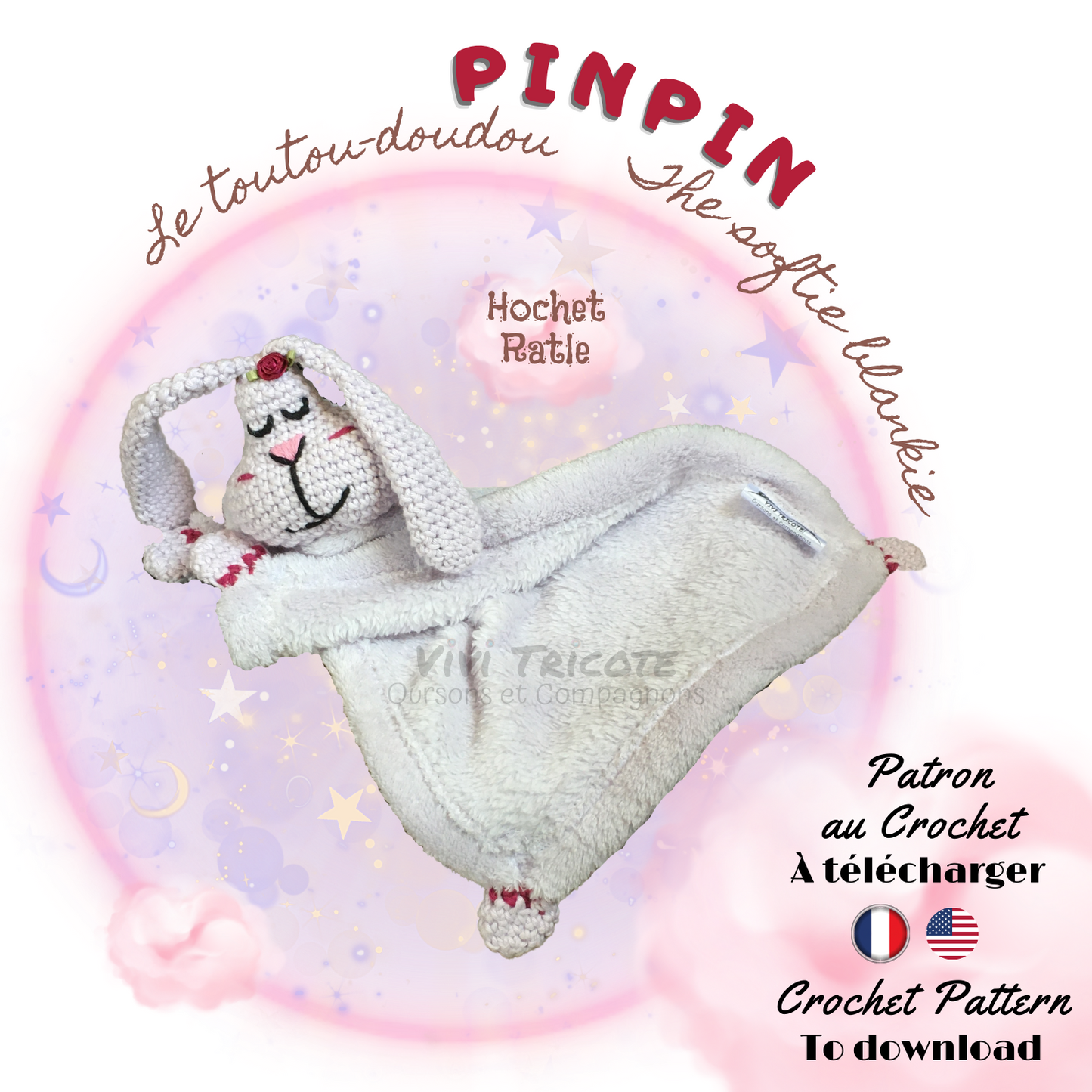 Rosette Le Chaton Gourmand, crochet pattern to download, French and English PDF