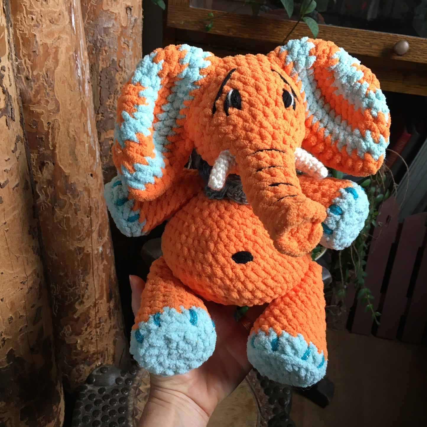 Orangina The elephant with Big Belly, Orange and Aqua, can be personalized in doggies